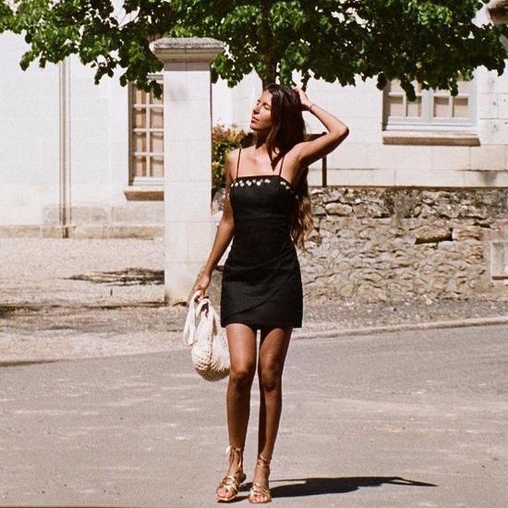 Rare! Zara Mother-of-Pearl Shell & Bead Trim Linen Strappy Short Slip Dress - Picture 2 of 3